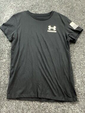 Under Armour Freedom USA Flag Black Graphic T-Shirt Women's Medium Patriotic